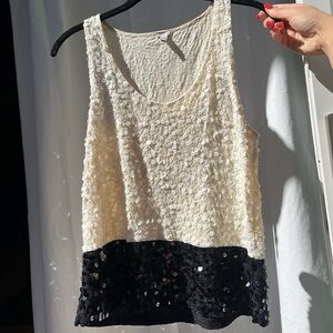 J.CREW Sequin Black and White Color-block Tank